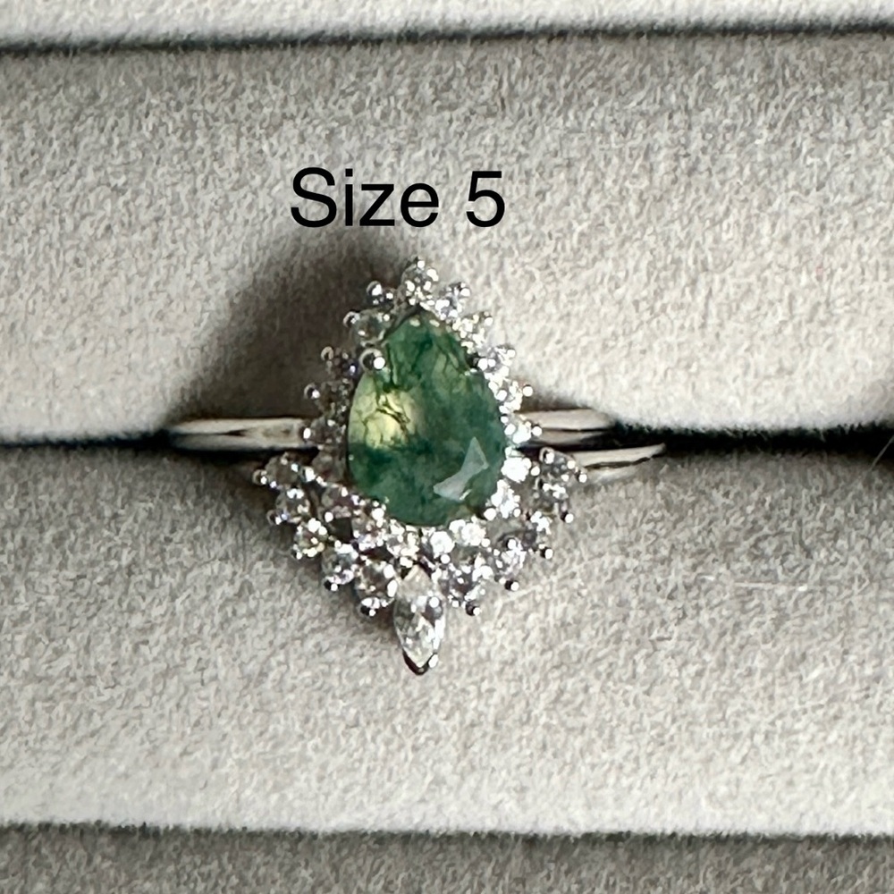 Green Moss Agate Pear Quartz Sterling Silver 925  Ring Set Stack Size 5 6 7 8 9
